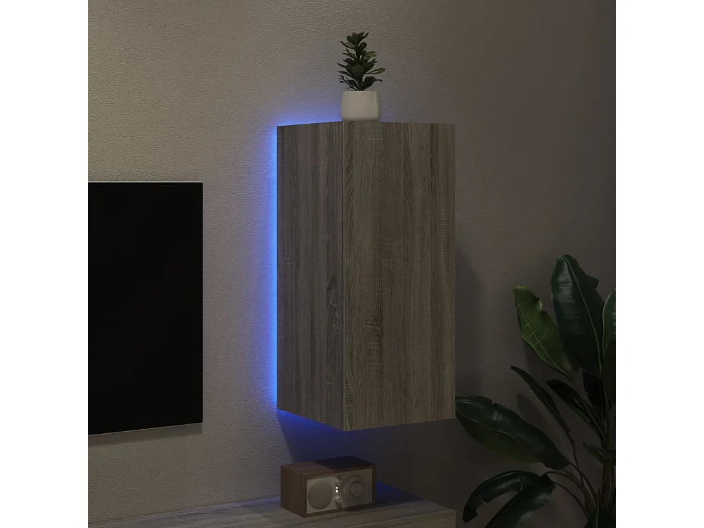 Meuble TV | Banc TV | Armoire TV mural avec lumières LED sonoma gris 30,5x35x70 cm