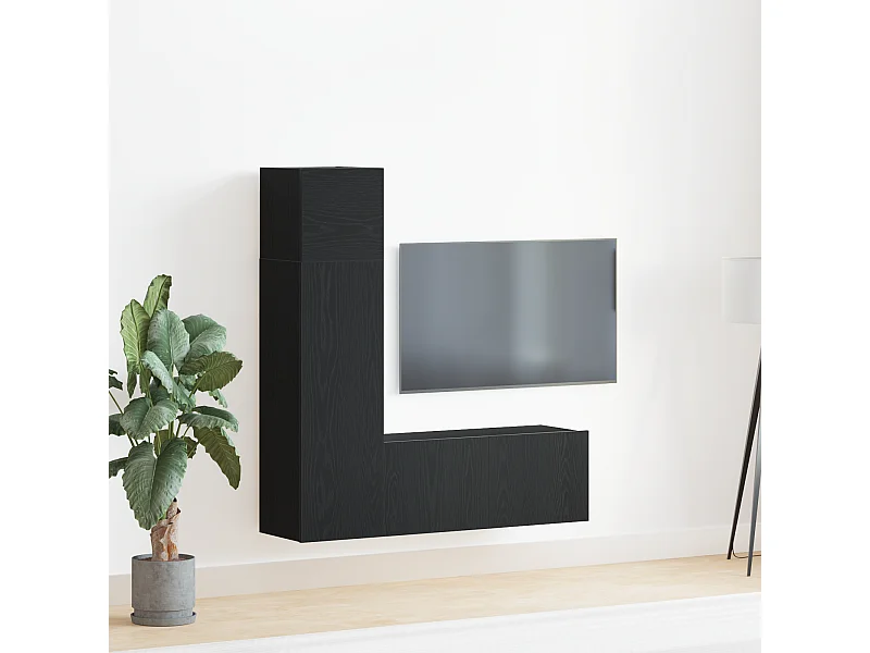 Conjunto de Mueble de TV | Mueble de salón 3 pcs Roble negro 130.5 x 30 x 140 cm