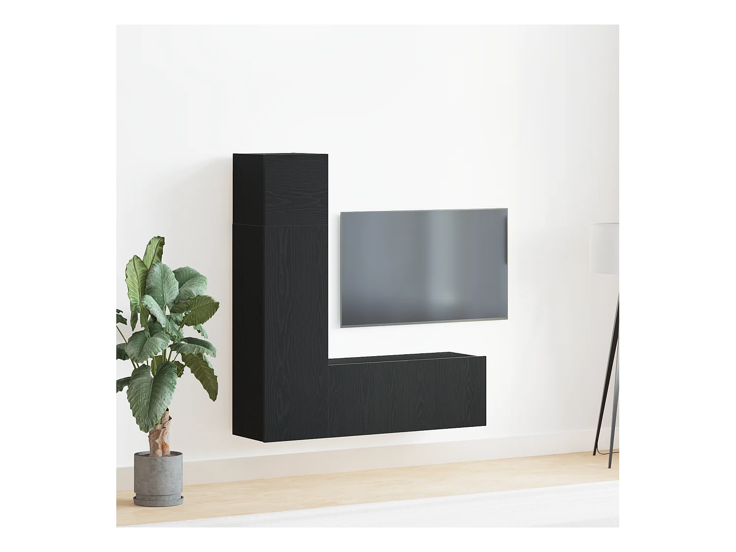 Conjunto de Mueble de TV | Mueble de salón 3 pcs Roble negro 130.5 x 30 x 140 cm