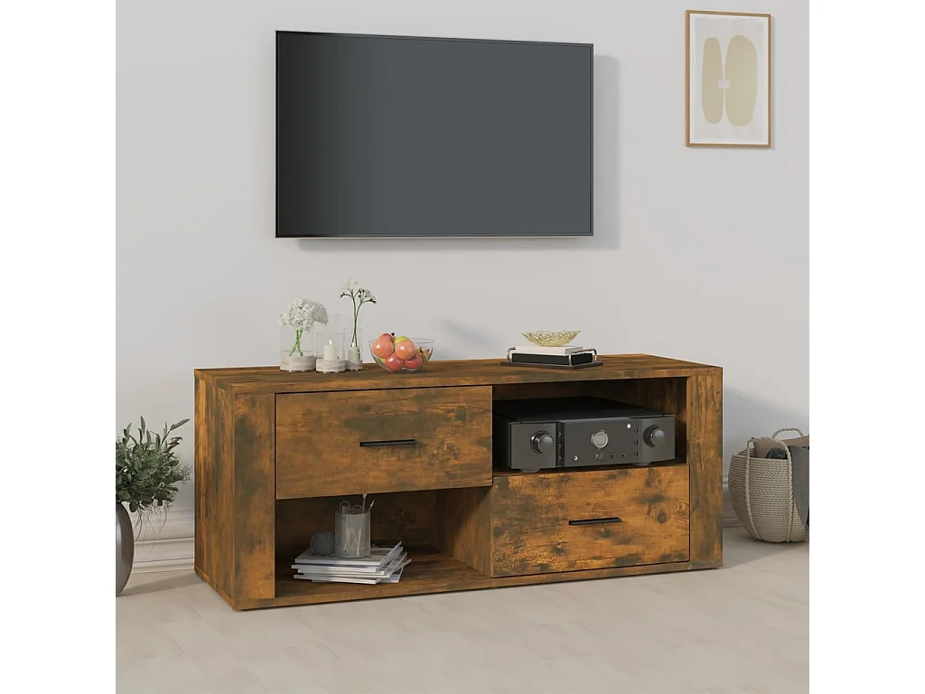 Meuble TV | Banc TV | Armoire TV Chêne fumé 100x35x40 cm Bois d'ingénierie