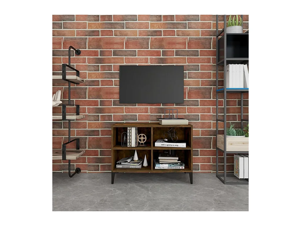 Meuble TV | Banc TV | Armoire TV avec pieds en métal Chêne fumé 69,5x30x50 cm