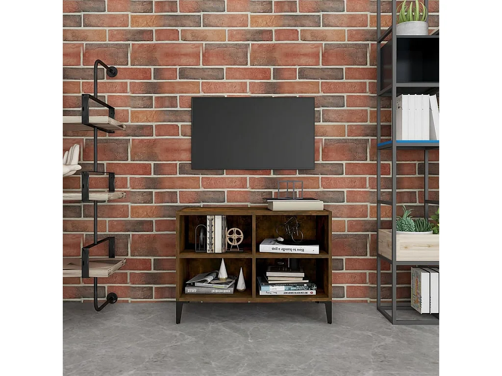 Tv-meubel | Tv-Bank | TV-kastmet metalen poten 69,5x30x50 cm gerookt eikenkleurig