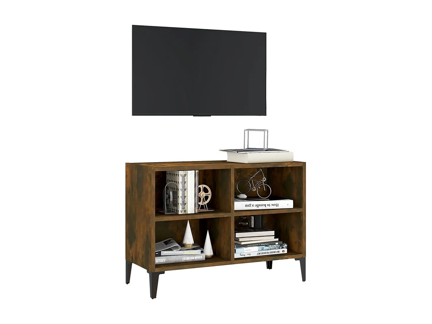Tv-meubel | Tv-Bank | TV-kastmet metalen poten 69,5x30x50 cm gerookt eikenkleurig