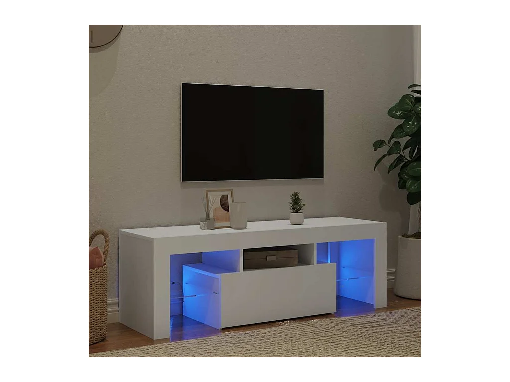Meuble TV | Banc TV | Armoire TV avec lumières LED Blanc 120x35x40 cm