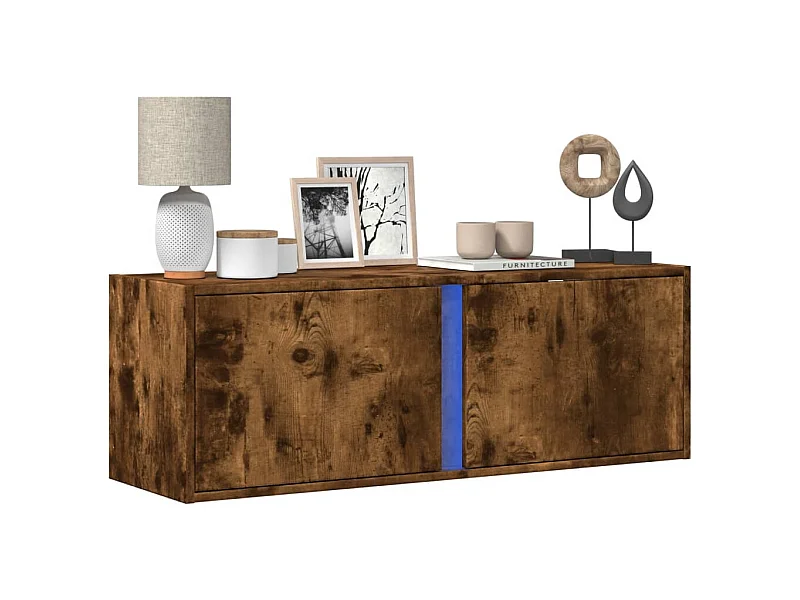 Mueble de TV | Mueble de salón de pared con luces LED roble ahumado 100x31x35 cm