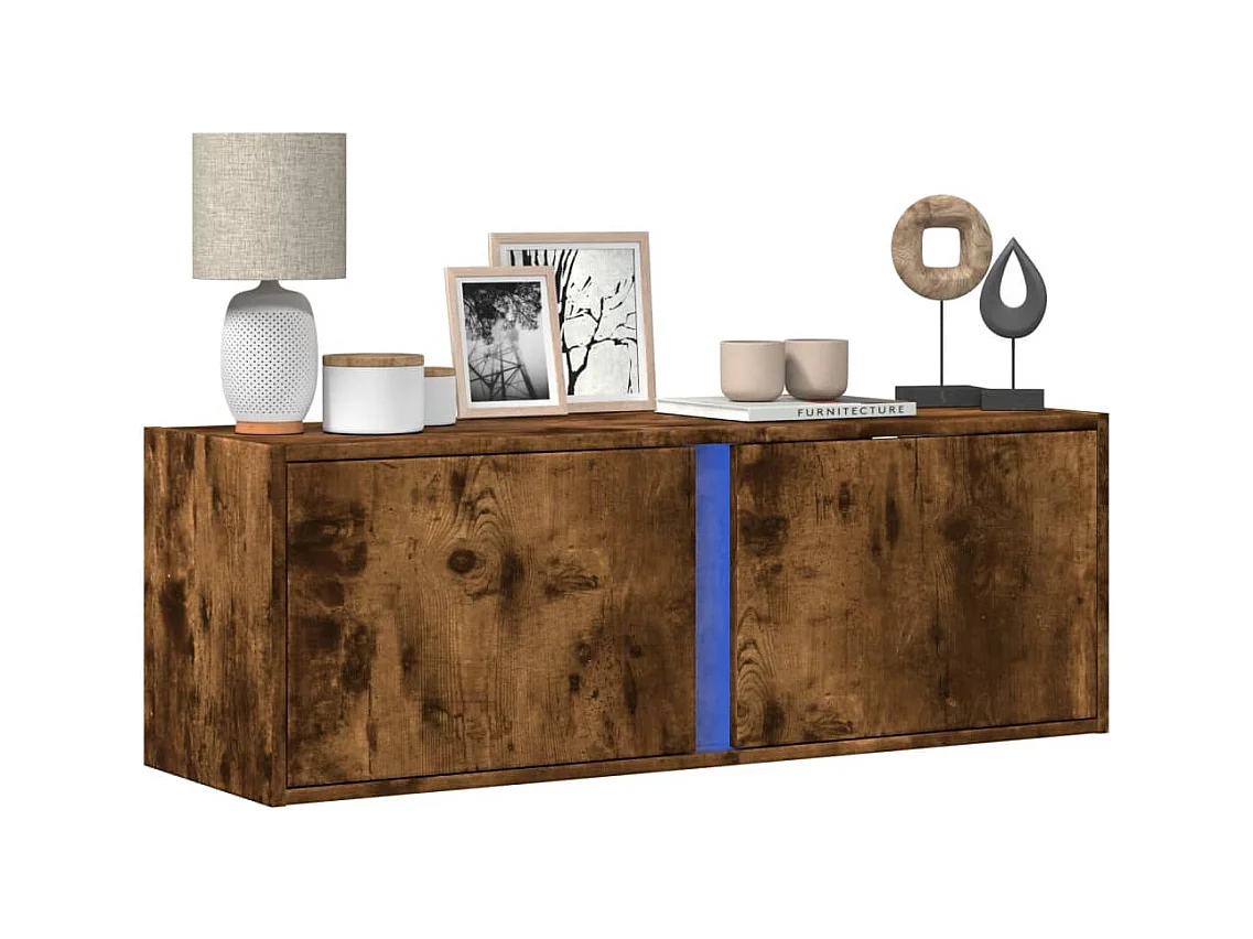 Mueble de TV | Mueble de salón de pared con luces LED roble ahumado 100x31x35 cm