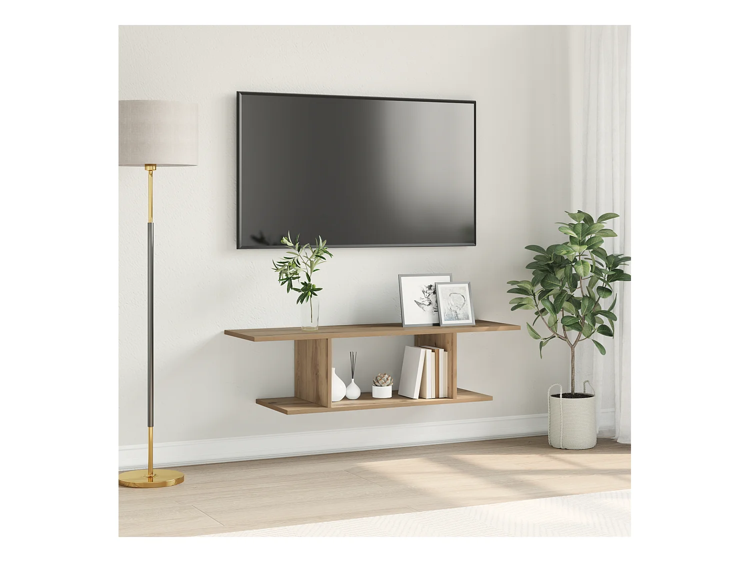 TV-kast | Tv-meubel | Tv-Bank artisanaal eikenkleurig 102 x 35 x 35 cm Bewerkt hout