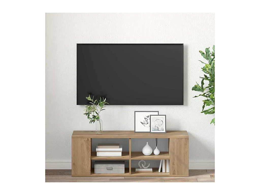 TV-kast | Tv-meubel | Tv-Bank artisanaal eikenkleurig 102 x 35 x 35 cm Bewerkt hout