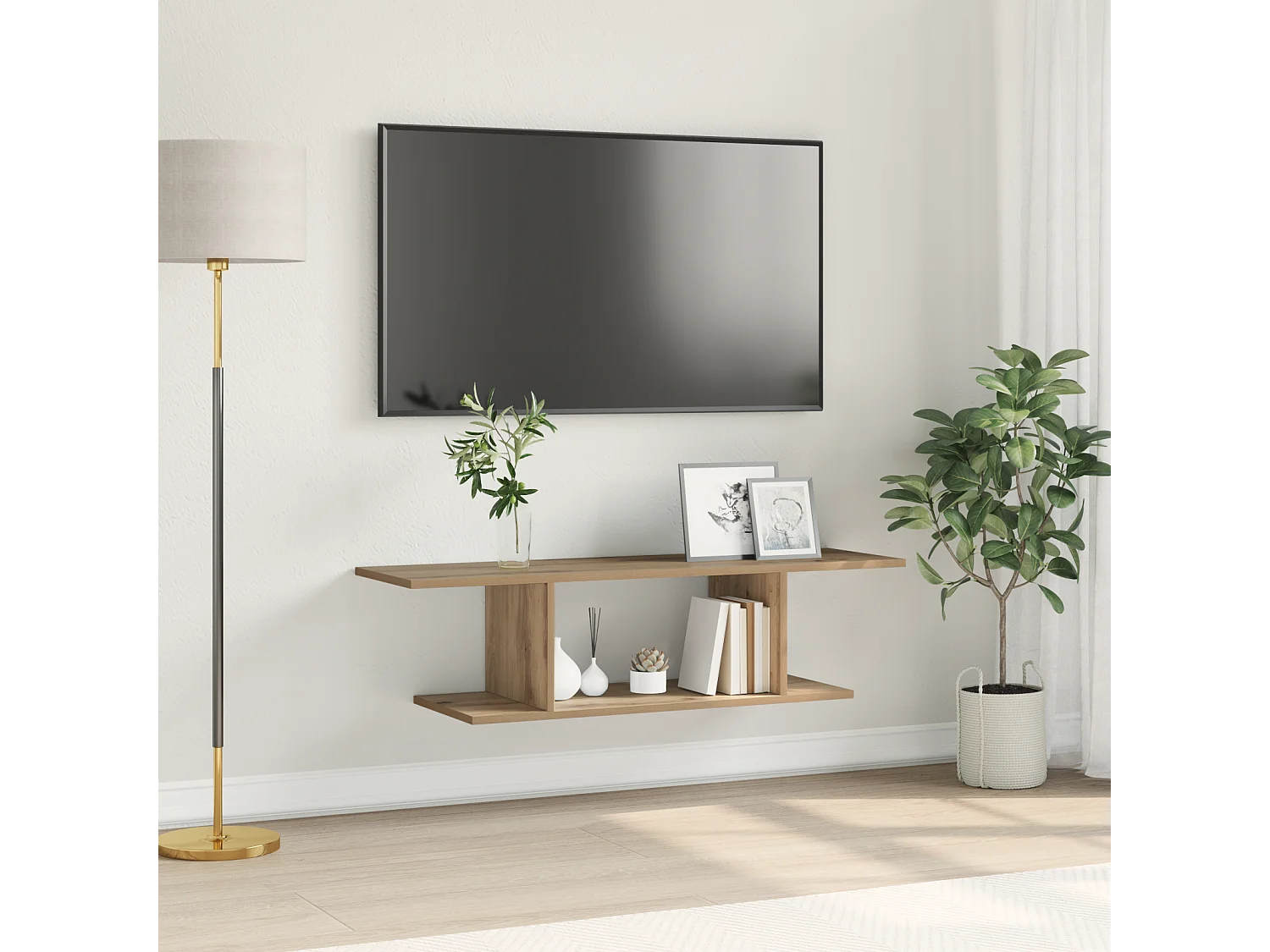 TV-kast | Tv-meubel | Tv-Bank artisanaal eikenkleurig 102 x 35 x 35 cm Bewerkt hout