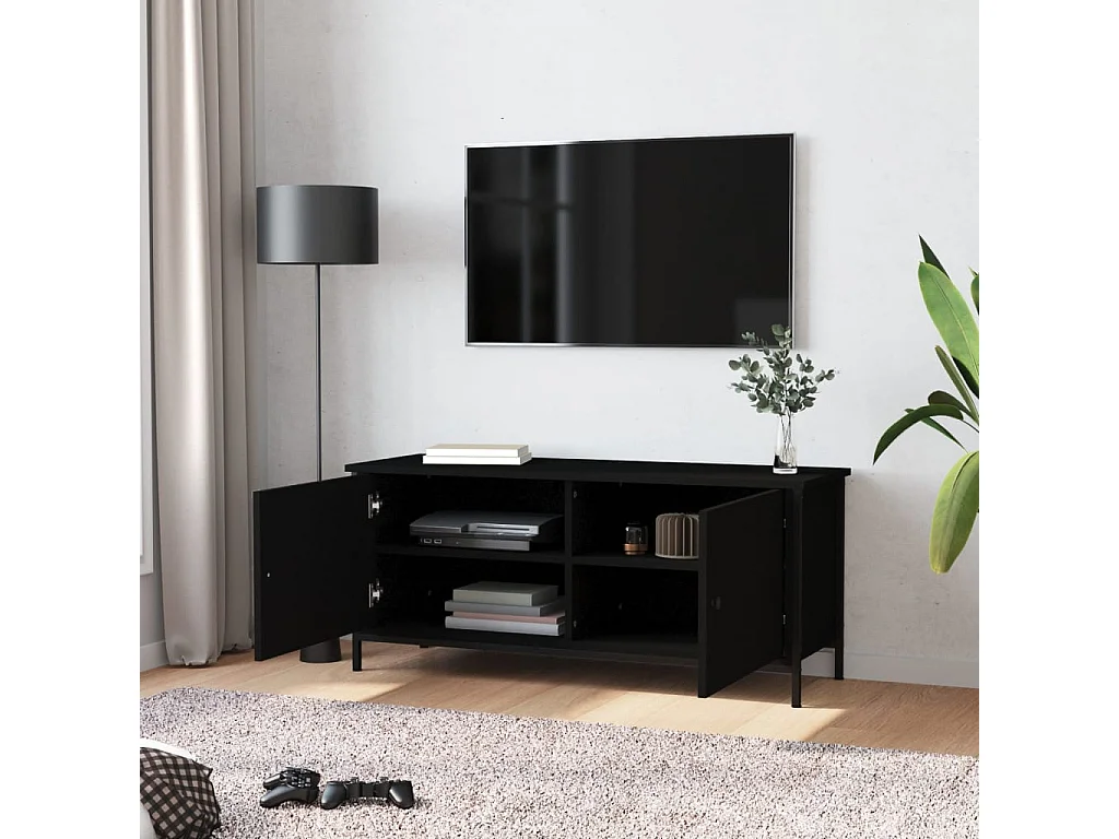 Mueble TV | Gabinete de TV | Mueble de salón con puertas madera contrachapada negro 102x35x45 cm