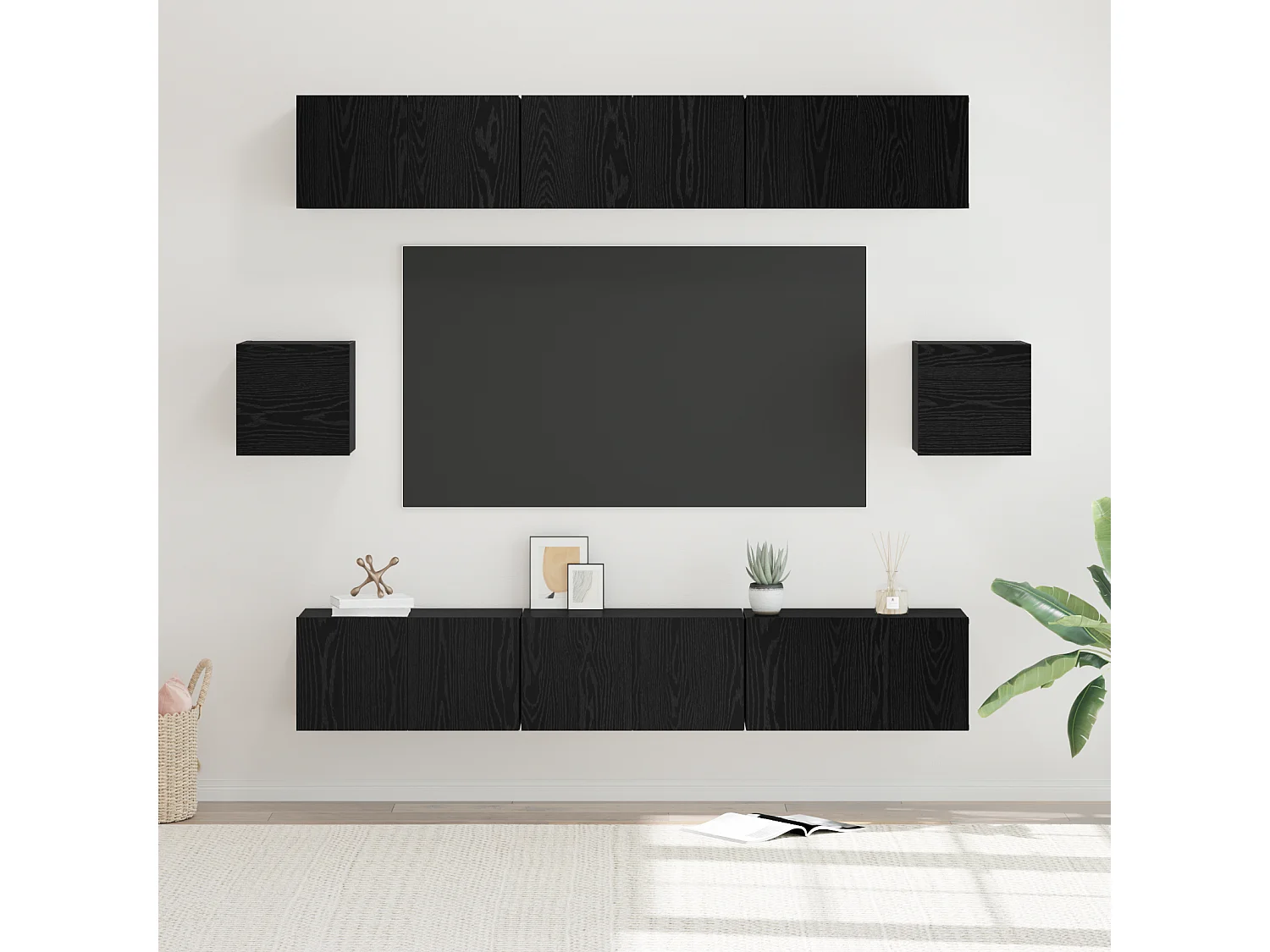 Tv-meubelset | Tv-Bank | TV-kast 8 pcs Zwart eiken 60 x 30 x 30 cm Bewerkt hout