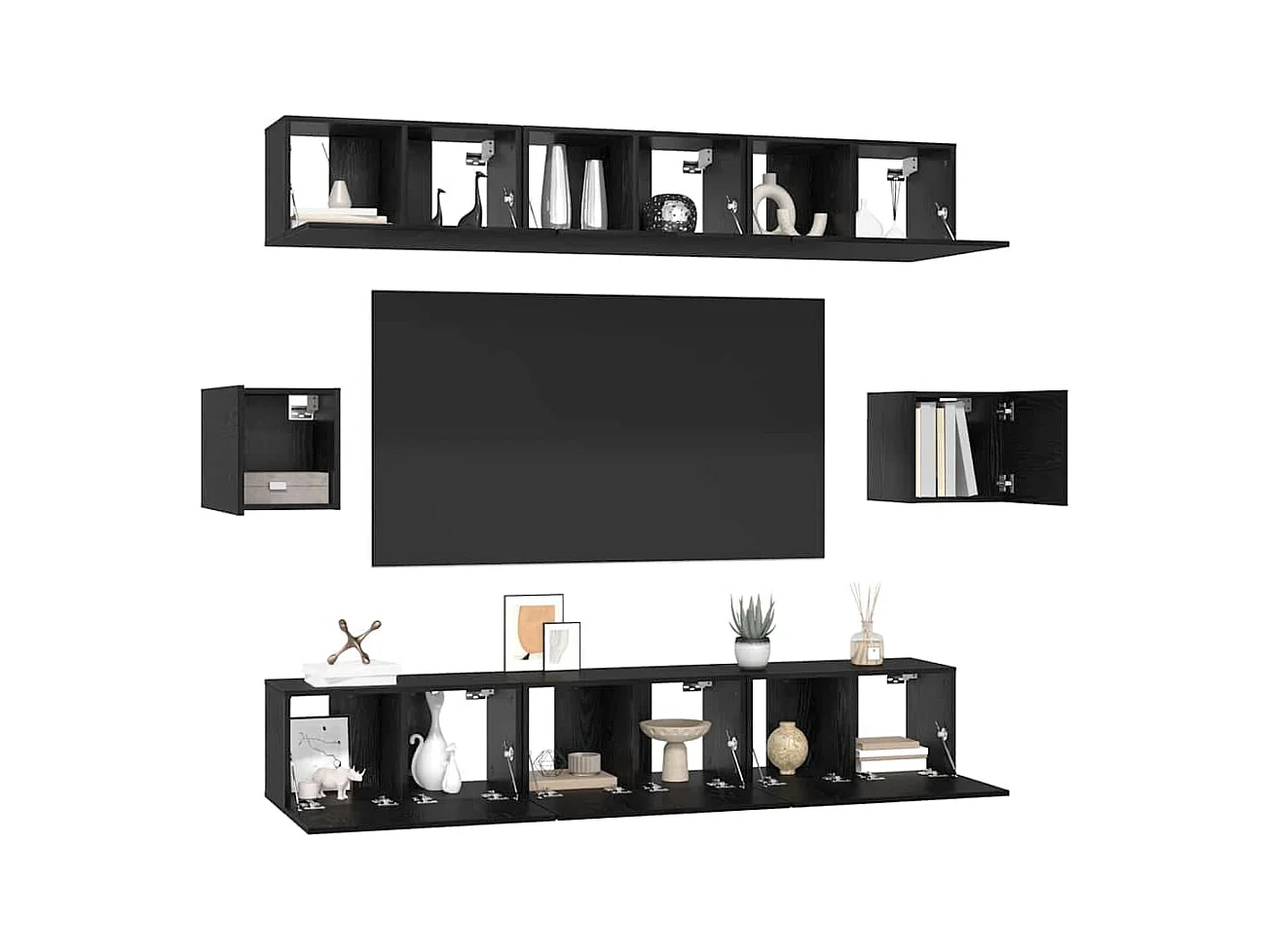 Tv-meubelset | Tv-Bank | TV-kast 8 pcs Zwart eiken 60 x 30 x 30 cm Bewerkt hout
