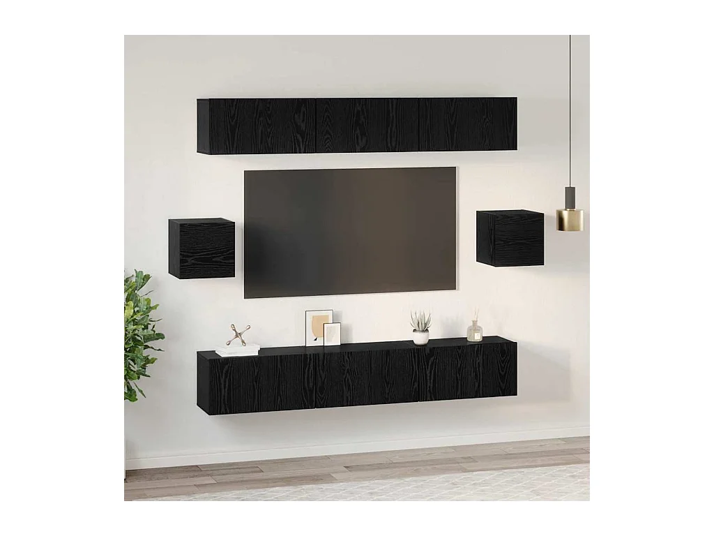 Tv-meubelset | Tv-Bank | TV-kast 8 pcs Zwart eiken 60 x 30 x 30 cm Bewerkt hout