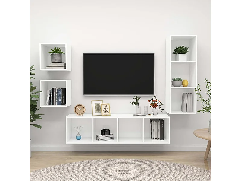 4-delige Tv-meubelset | Tv-Bank | TV-kast spaanplaat wit