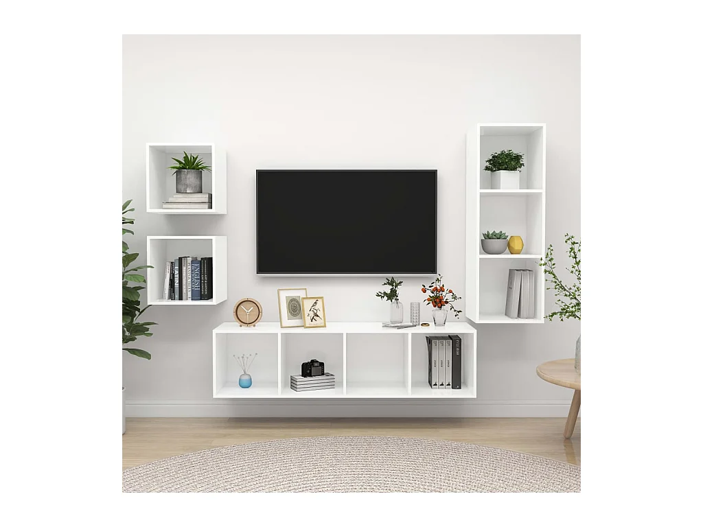 4-delige Tv-meubelset | Tv-Bank | TV-kast spaanplaat wit