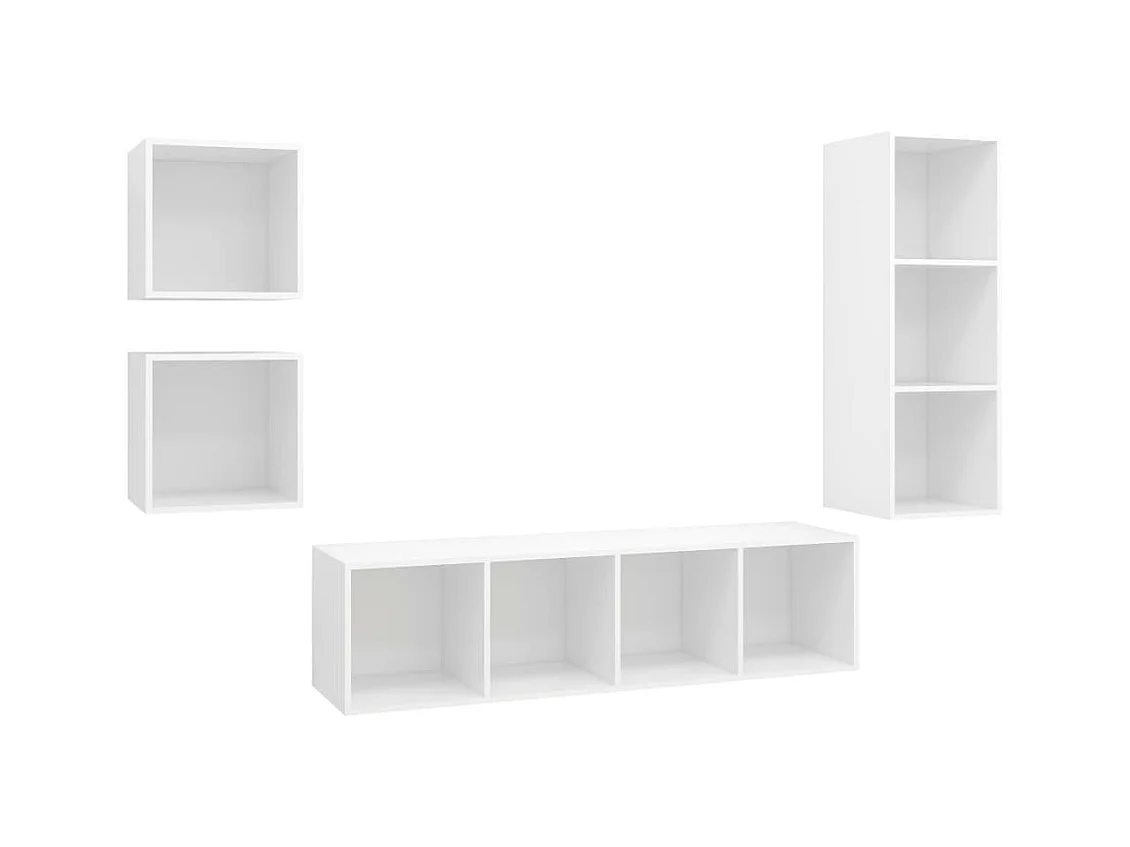 4-delige Tv-meubelset | Tv-Bank | TV-kast spaanplaat wit