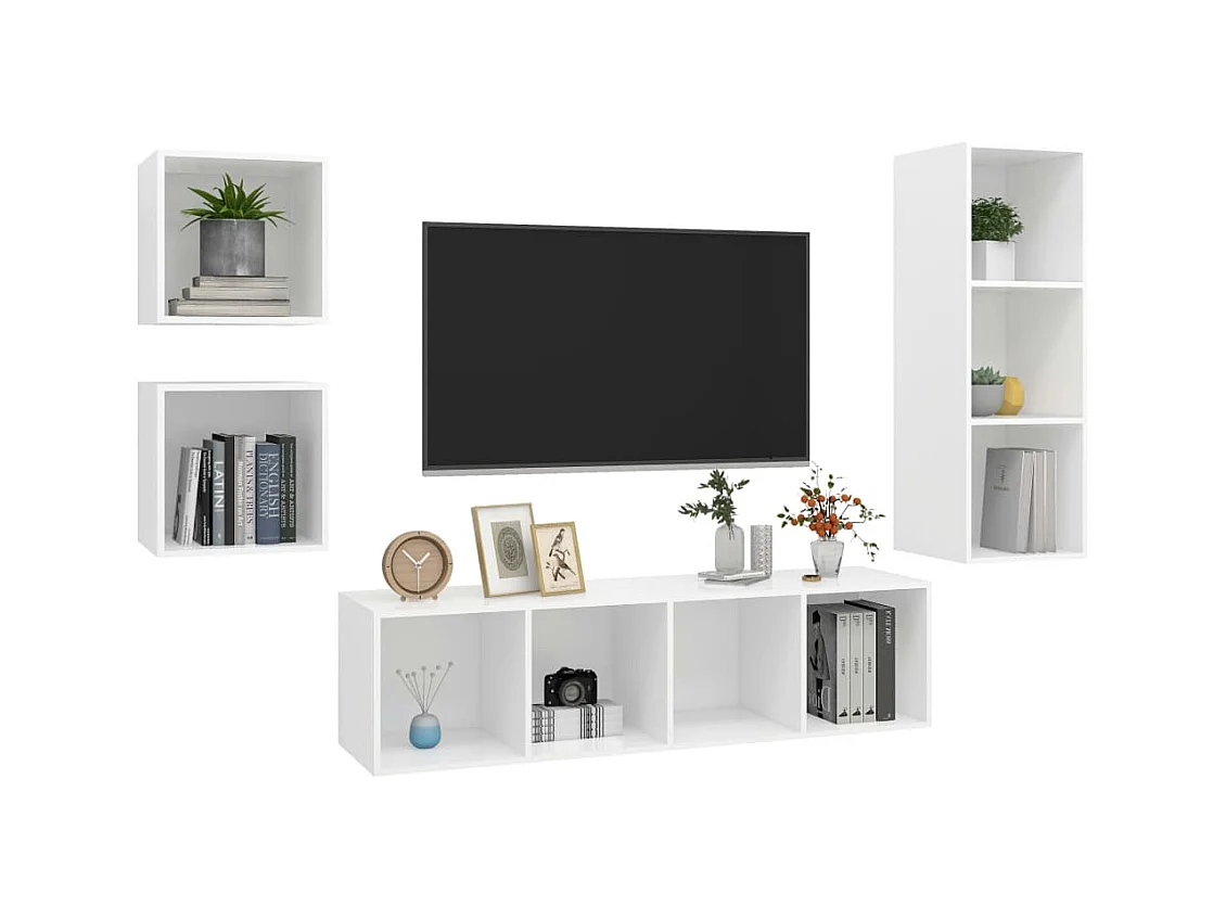 4-delige Tv-meubelset | Tv-Bank | TV-kast spaanplaat wit