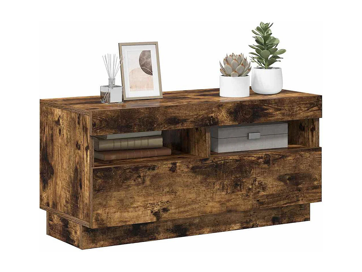 Mueble de TV | Mueble de salón con luces LED color roble ahumado 80x35x40 cm