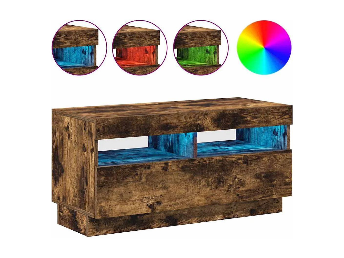 Mueble de TV | Mueble de salón con luces LED color roble ahumado 80x35x40 cm