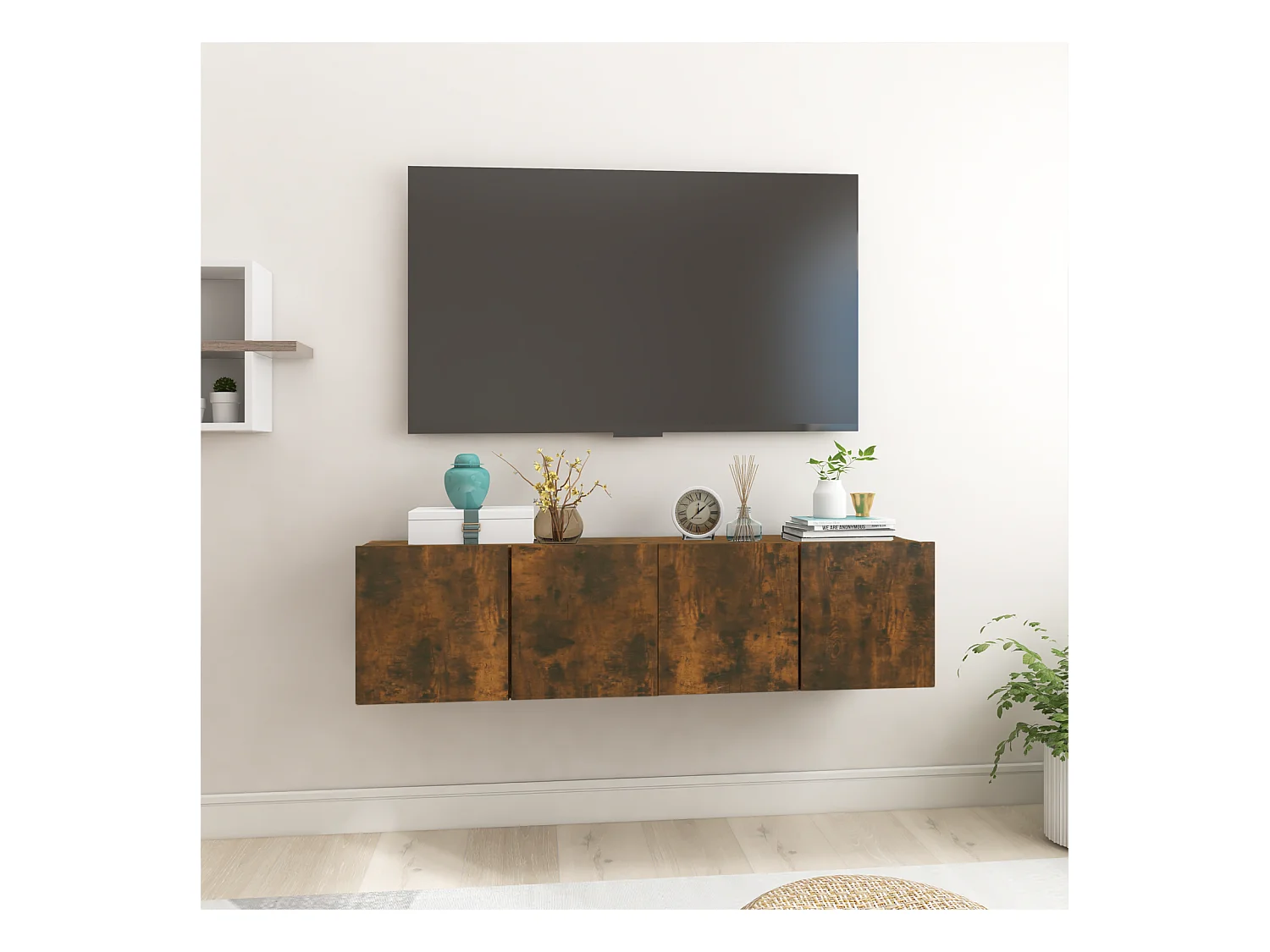 muebles para TV  | Gabinetes de TV |  Muebles de salón colgantes 2 uds roble ahumado 60x30x30 cm