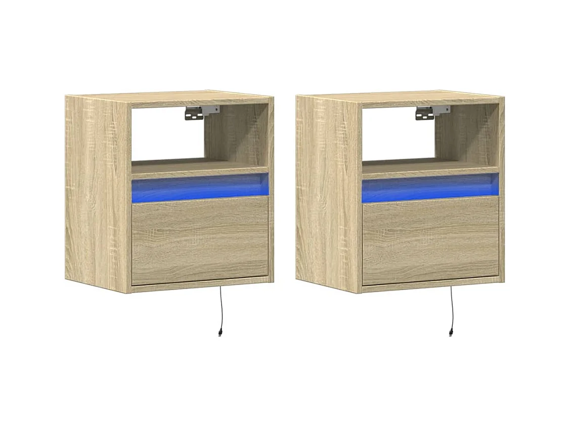 Muebles de TV | Gabinetes de TV |  Muebles de salón de pared luces LED 2 uds roble Sonoma 41x31x45 cm
