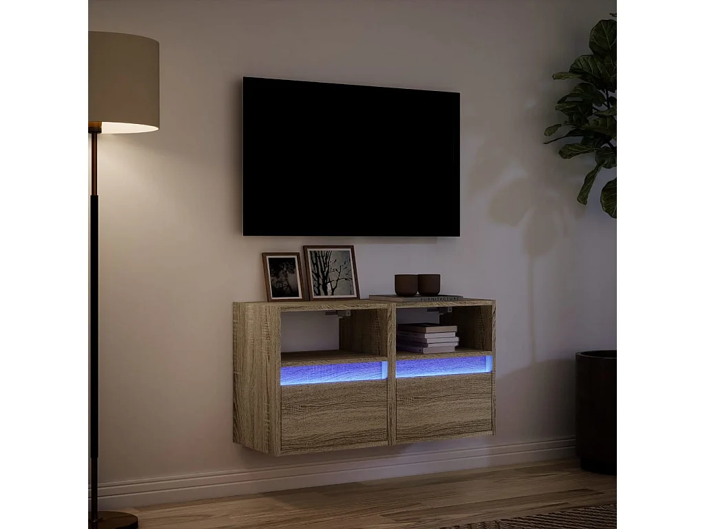 Meubles TV | Bancs TV | Armoires TV muraux lumières LED 2 pcs chêne sonoma 41x31x45 cm