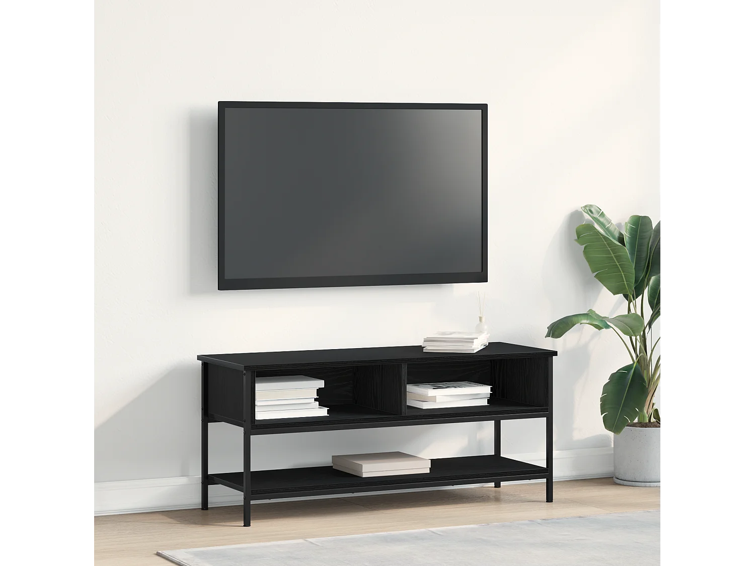 Tv-meubel | Tv-Bank | TV-kast100x35x45 cm bewerkt hout en staal zwart eikenkleurig