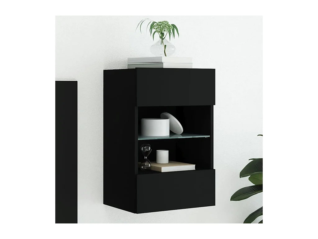 Mueble de TV | Mueble de salón de pared con luces LED negro 40x30x60,5 cm