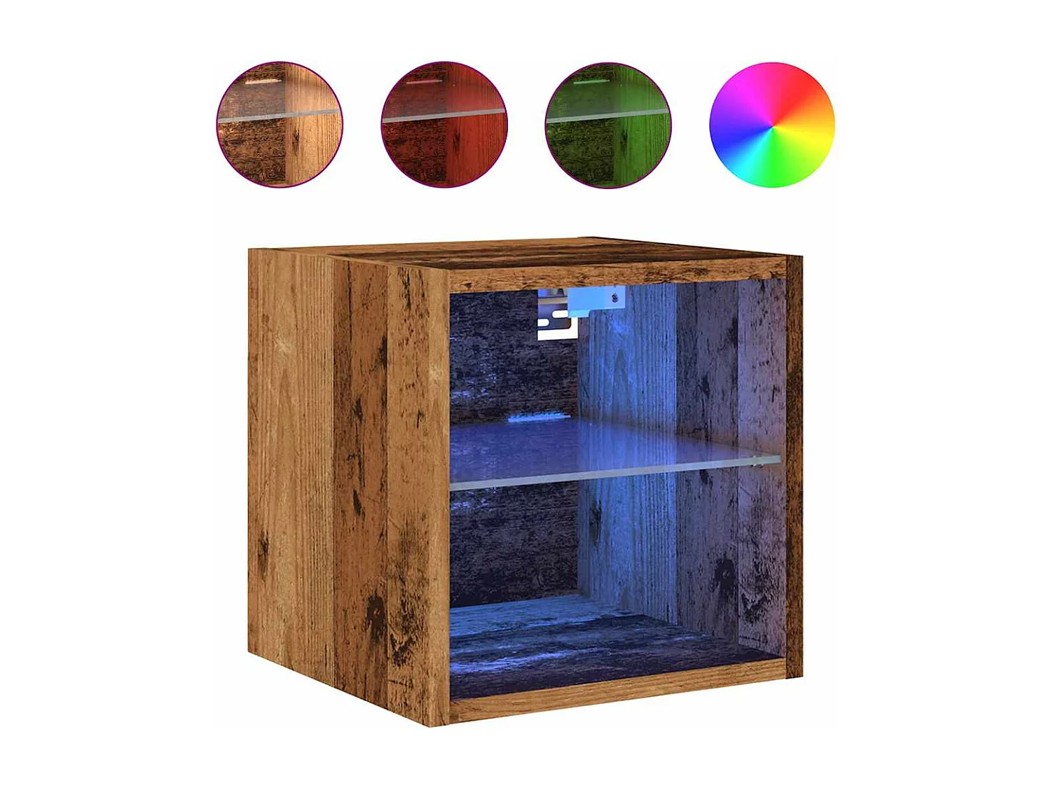 Mueble de TV | Mueble de salón de pared con luces LED envejecida 30x28,5x30 cm