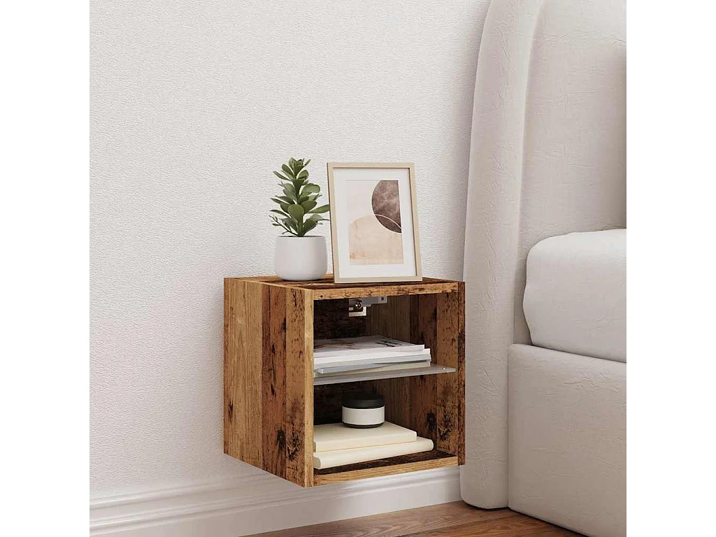 Mueble de TV | Mueble de salón de pared con luces LED envejecida 30x28,5x30 cm