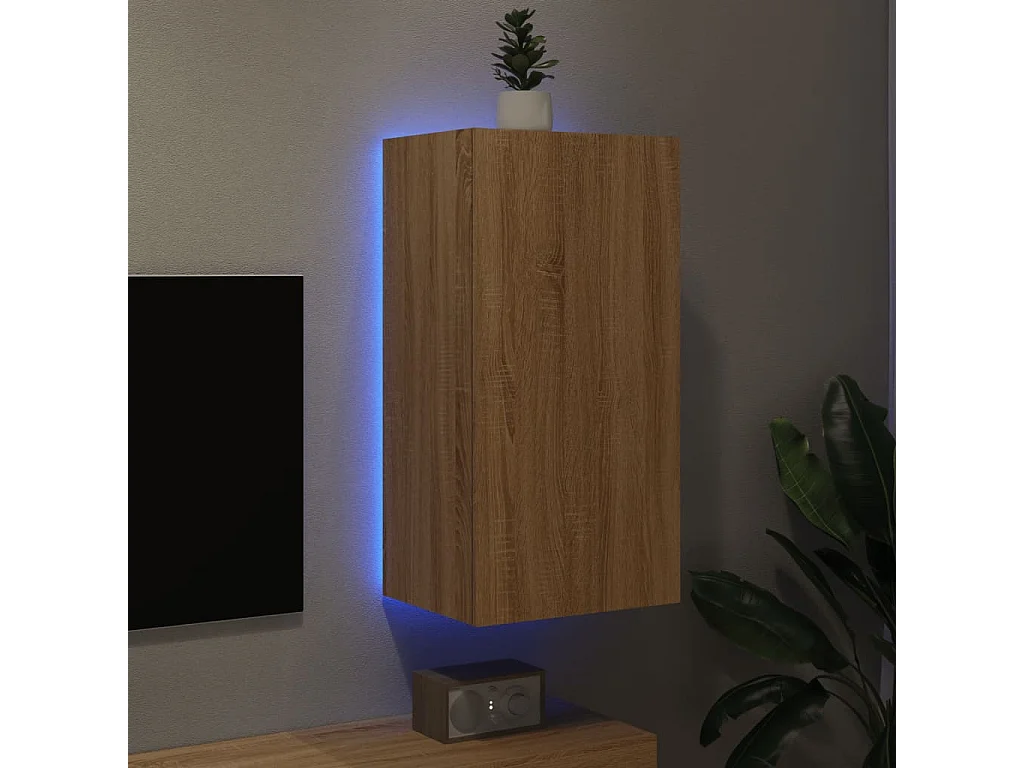 Mueble de TV | Mueble de salón de pared con luces LED roble Sonoma 40,5x35x80 cm