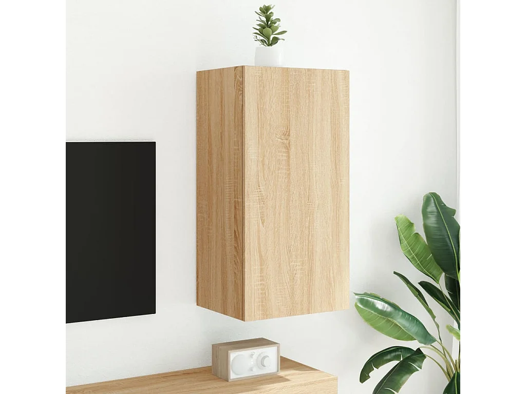 Mueble de TV | Mueble de salón de pared con luces LED roble Sonoma 40,5x35x80 cm