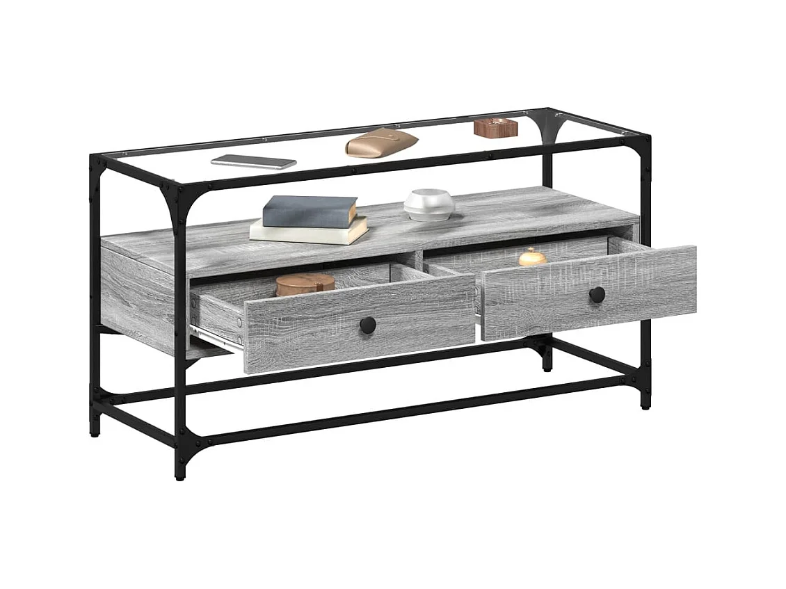 Meuble TV | Banc TV | Armoire TV avec dessus en verre sonoma gris bois d'ingénierie