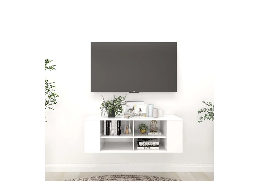 Mueble de pared para TV | Gabinete de TV | Mueble de salón madera contrachapada blanco 102x35x35cm