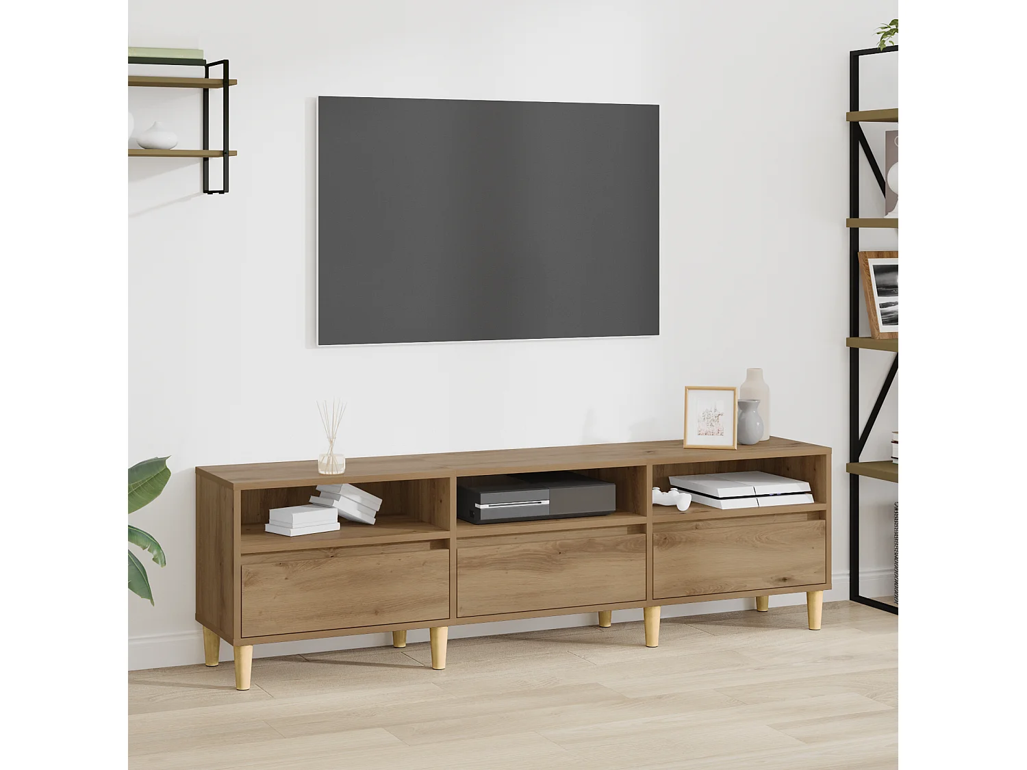 TV-kast | Tv-meubel | Tv-Bank artisanaal eikenkleurig 150 x 30 x 45 cm Bewerkt hout