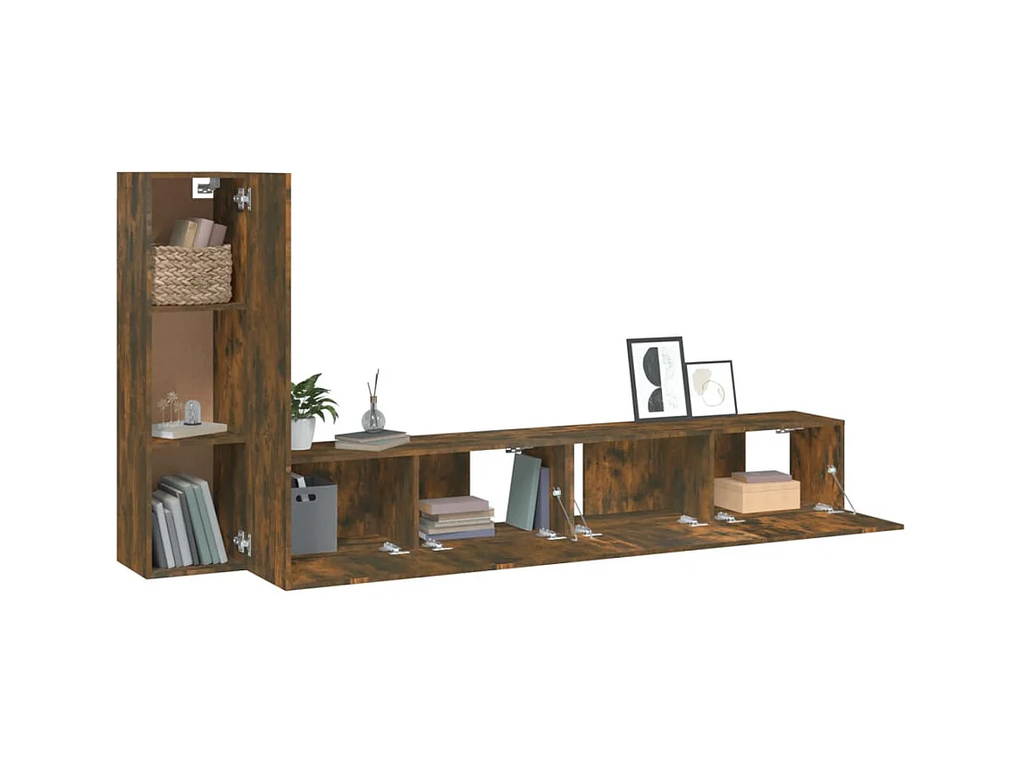 Set de muebles de TV | Gabinetes de TV |  Muebles de salón 3 pzas madera contrachapada roble ahumado