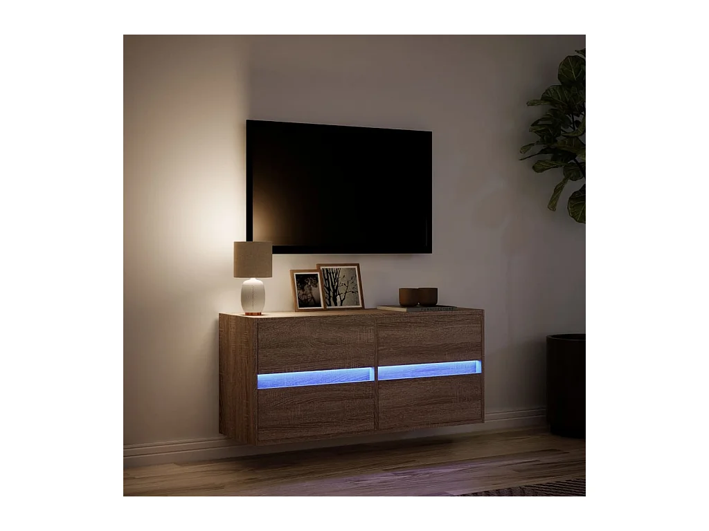Mueble de TV | Mueble de salón de pared con luces LED marrón roble 100x31x45 cm