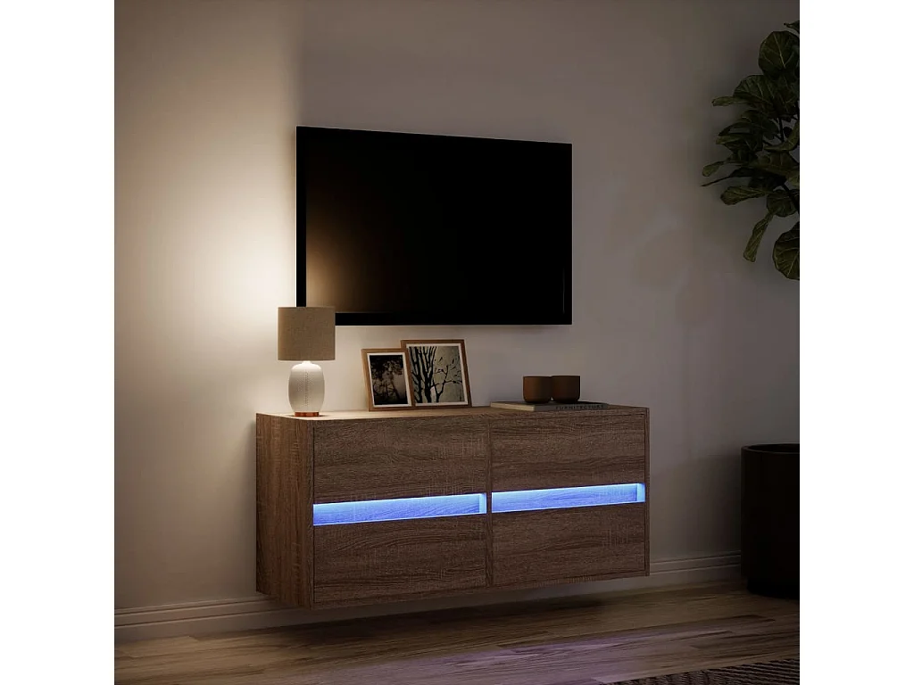 Tv-wandmeubel | TV-kast | Tv-Bank met LED-verlichting 100x31x45 cm bruin eikenkleur