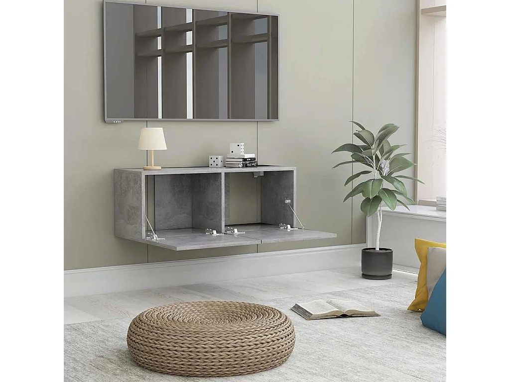 Meuble TV | Banc TV | Armoire TV Gris béton 80x30x30 cm Bois d’ingénierie