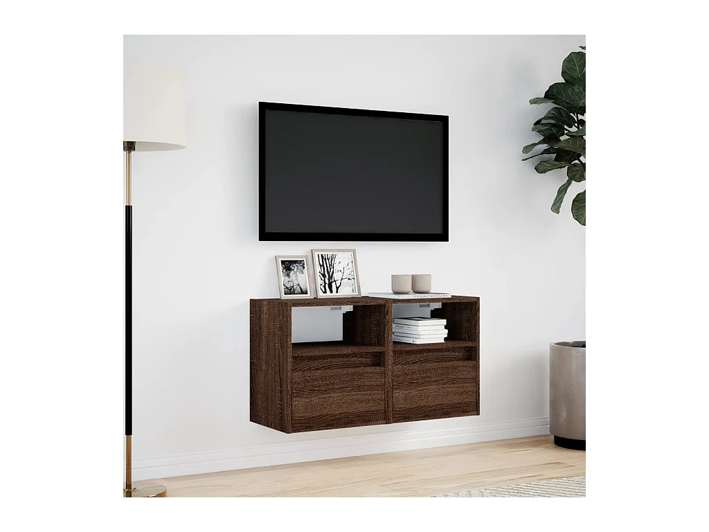 Muebles TV | Gabinetes de TV | Muebles de salón de pared luces LED 2 uds marrón roble 41x31x45 cm