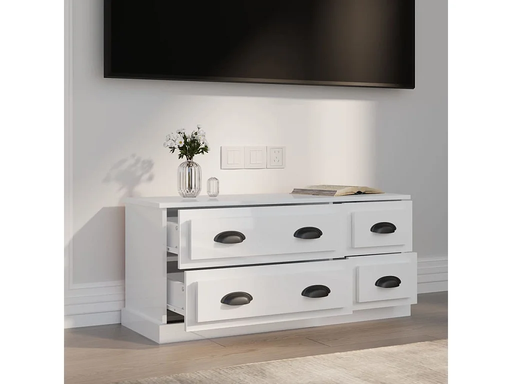 Mueble de TV | Mueble de salón madera contrachapada blanco brillo 100x35,5x45 cm