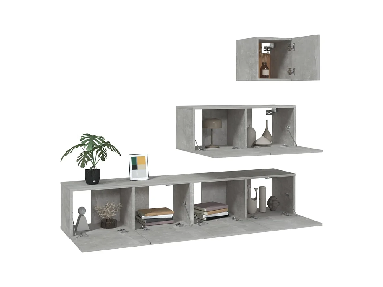 Set de muebles de TV | Gabinetes de TV |  Muebles de salón 4 pzas madera contrachapada gris hormigón