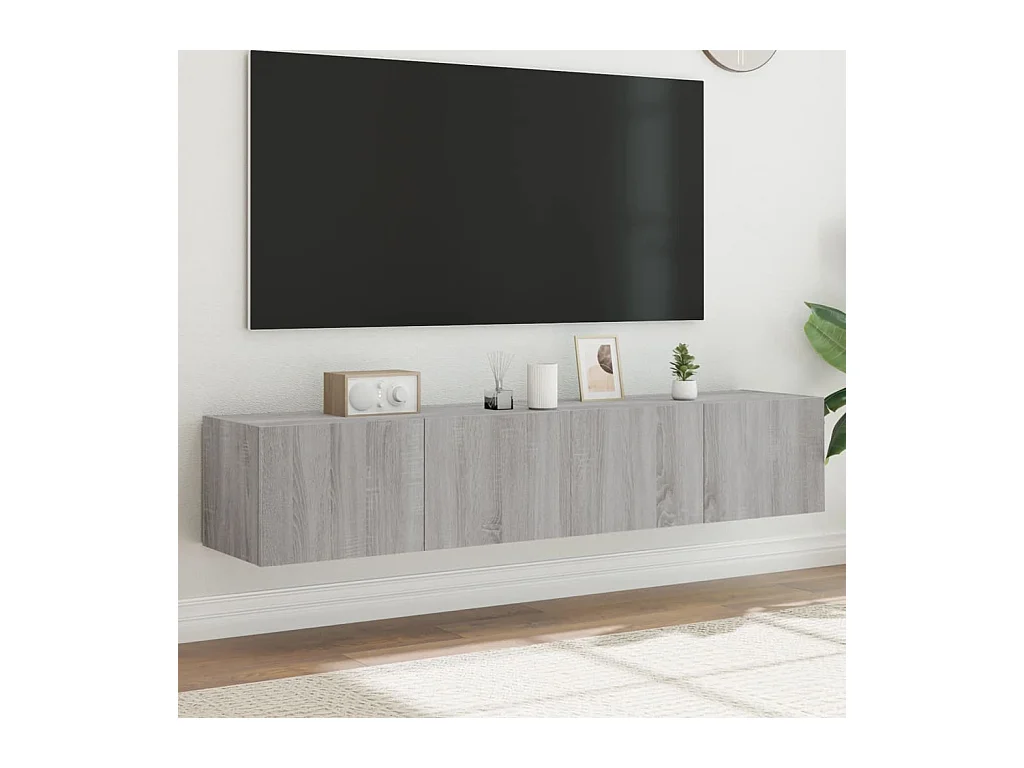 Muebles TV | Gabinetes de TV | Muebles de salón de pared con luces LED 2 uds gris Sonoma 80x35x31 cm