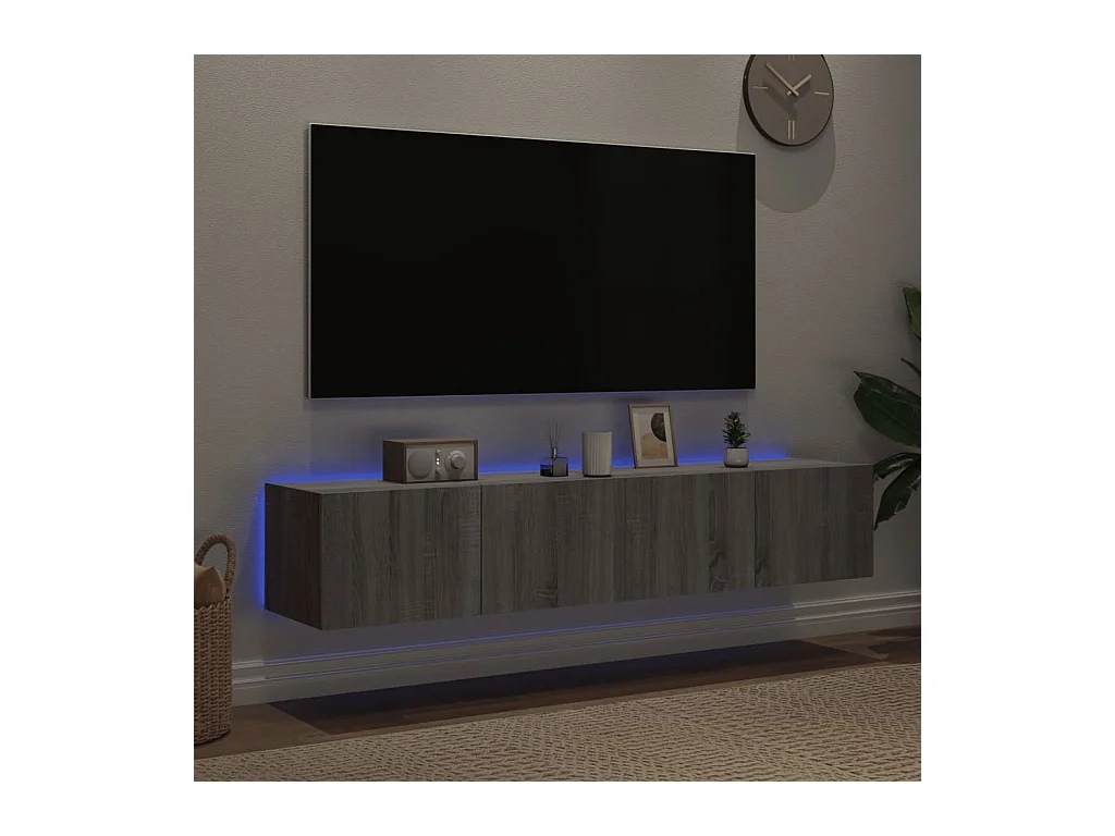 Muebles TV | Gabinetes de TV | Muebles de salón de pared con luces LED 2 uds gris Sonoma 80x35x31 cm