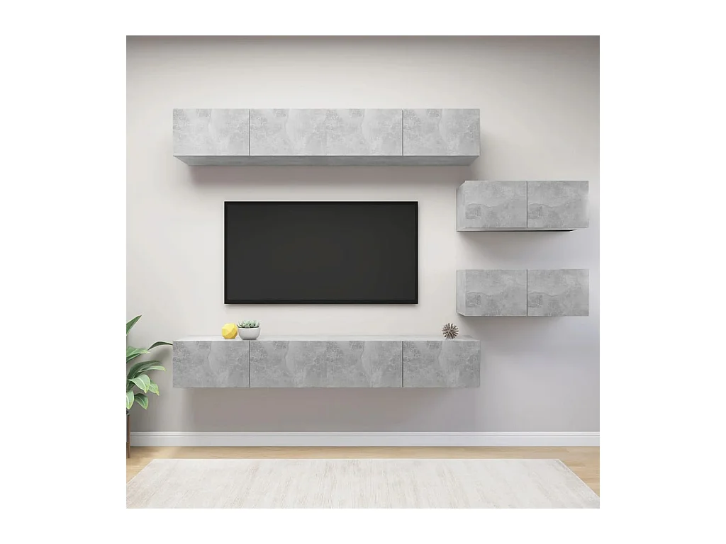 Set de Muebles de salón | Gabinetes de TV |  Muebles de TV 6 pzas madera ingeniería gris hormigón