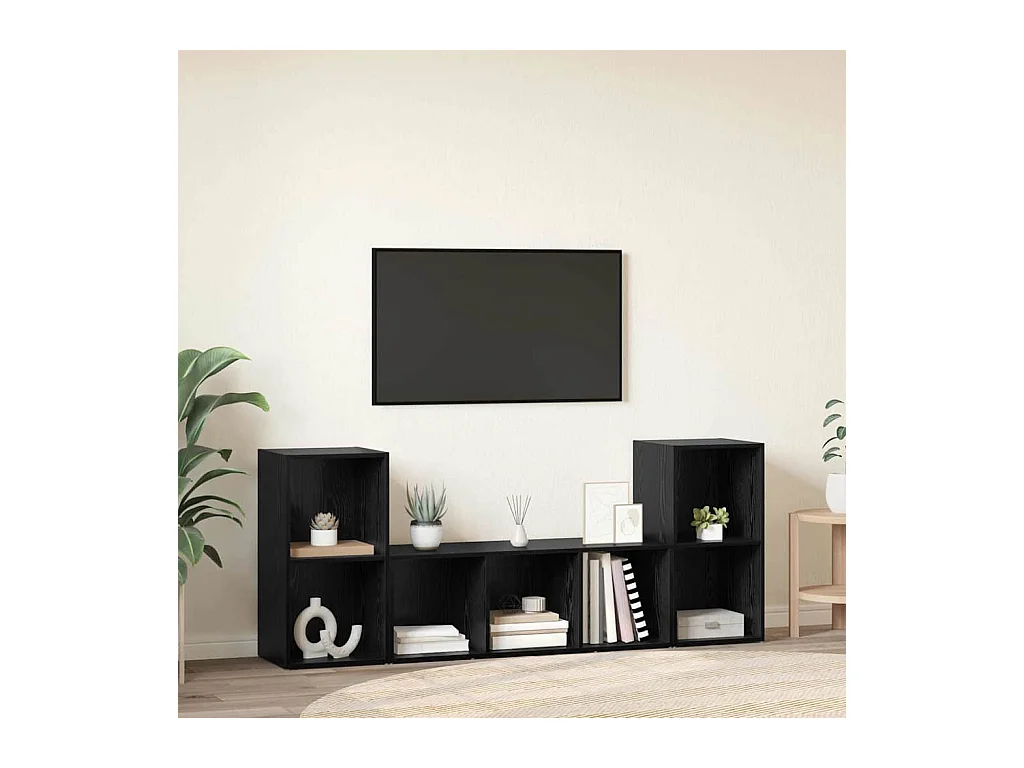 Gabinete de TV | Mueble de TV | Mueble de salón 3 pcs Negro 107 x 35 x 37 cm