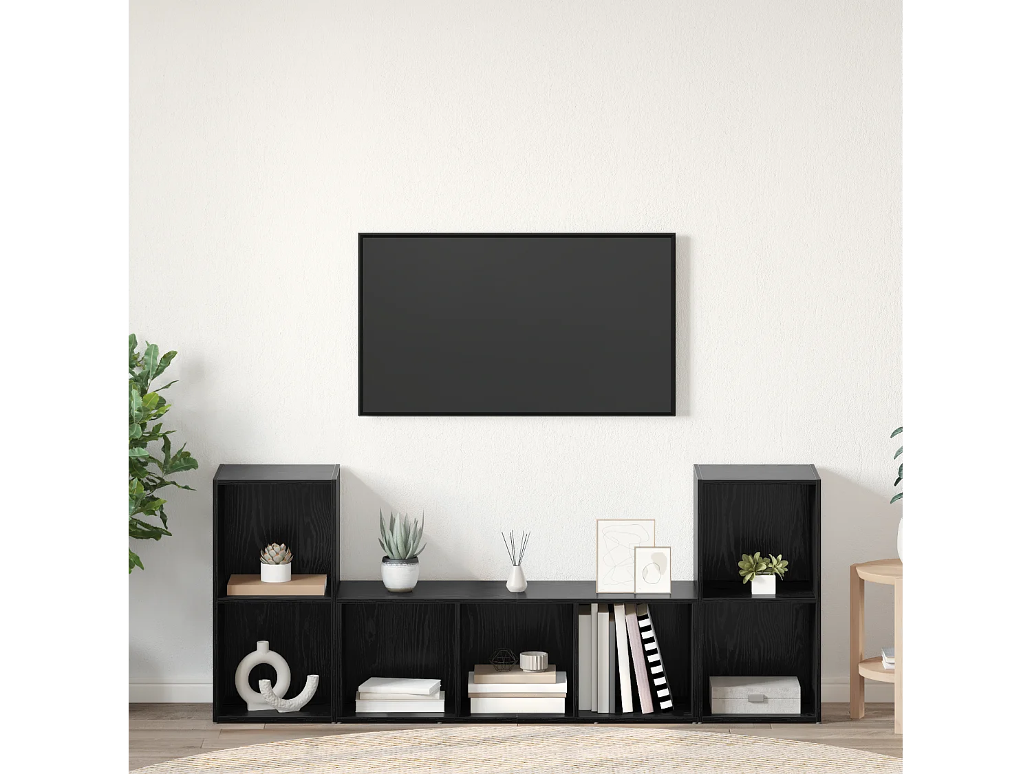TV-kast | Tv-meubel | Tv-Bank set 3 pcs Zwart 107 x 35 x 37 cm Bewerkt hout