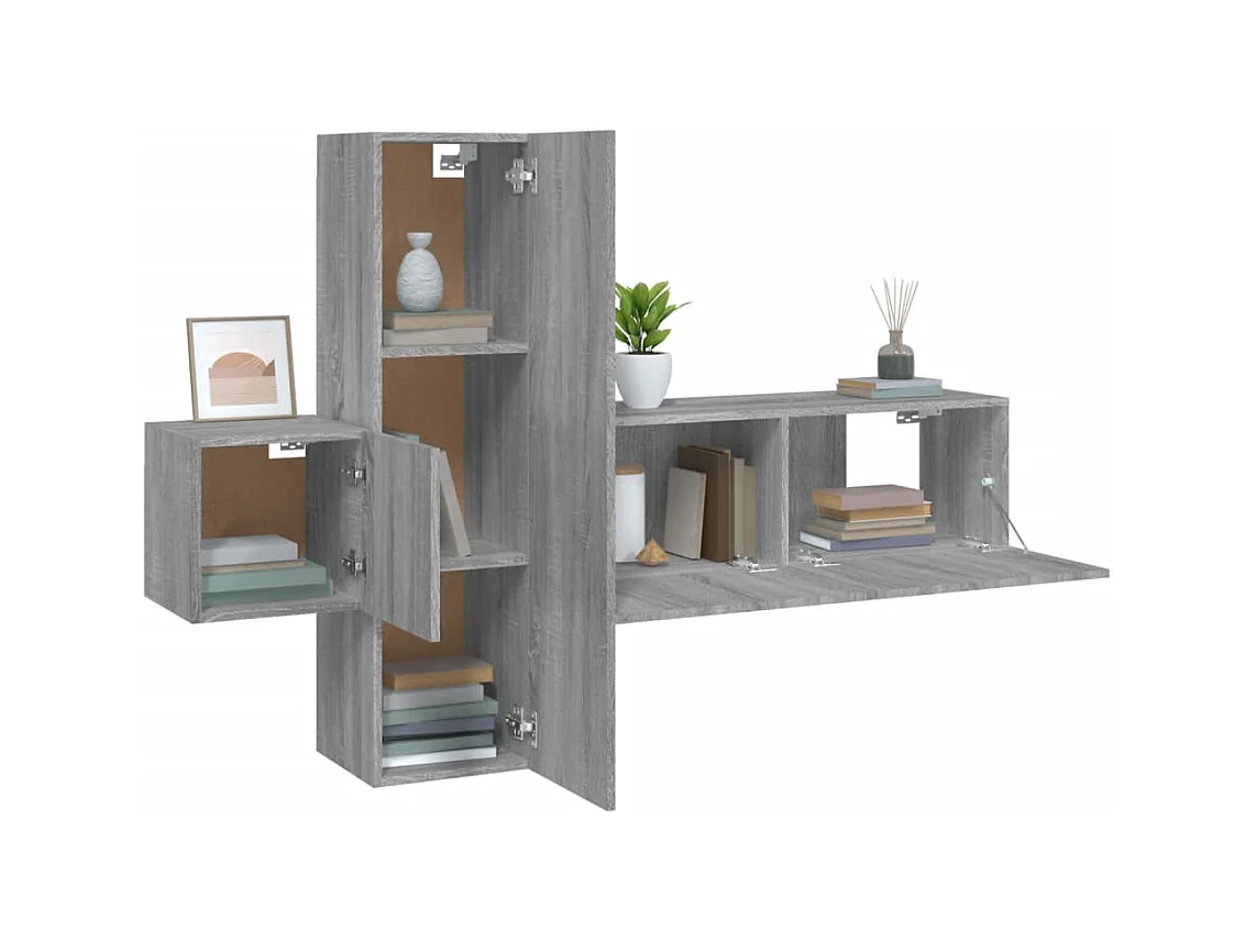 Set de muebles para TV  | Gabinetes de TV |  Muebles de salón 3 pzas madera contrachapada gris Sonoma