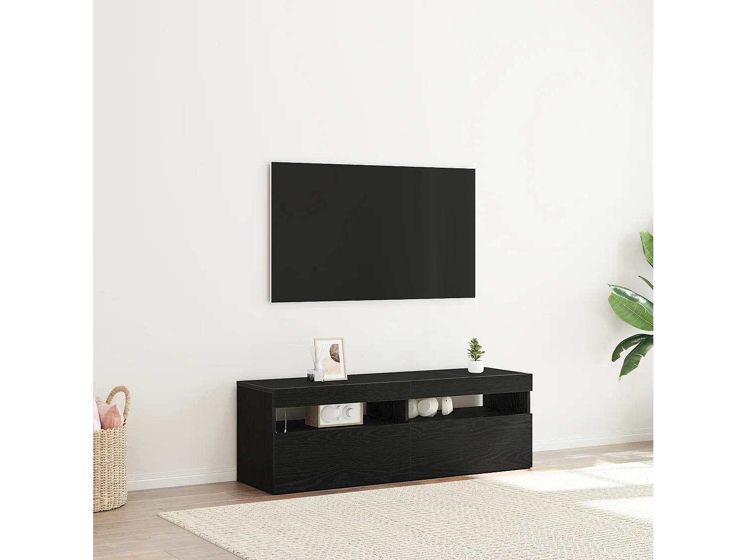 Tv-meubel | Tv-Bank | TV-kastmet LED 120x35x40 cm bewerkt hout zwart eikenkleurig