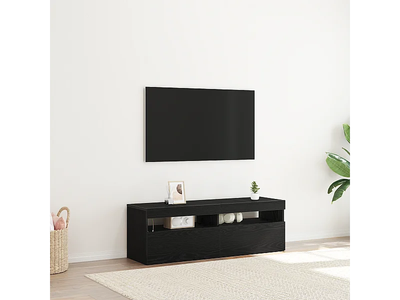 Tv-meubel | Tv-Bank | TV-kastmet LED 120x35x40 cm bewerkt hout zwart eikenkleurig
